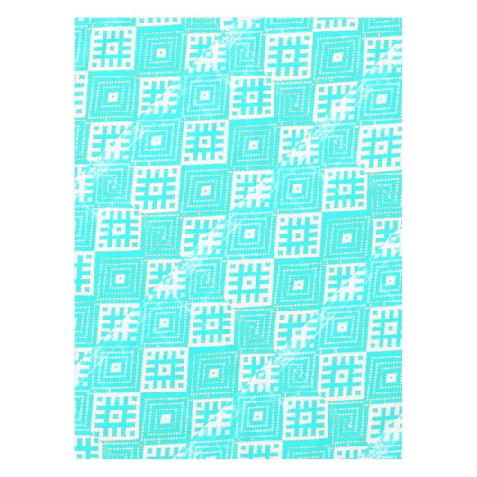 Folk gestileerde Afdrukturquoise White Tafelkleed (Voorkant)