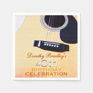 Folk Guitar 40th Birthday Celebration Paper Napkin Servet
