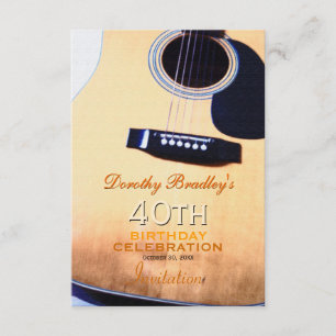 Folk Guitar 40th Birthday Party Custom Invitation Kaart