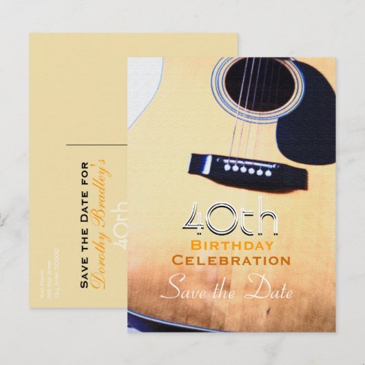 Folk Guitar 40th Birthday Save the Date Briefkaart (Voorkant / Achterkant)
