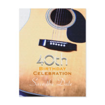 Folk Guitar 40th Birthday Save the Date Briefkaart