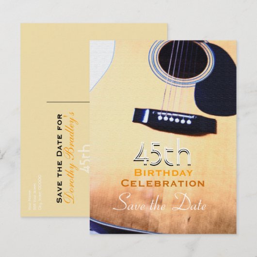Folk Guitar 45th Birthday Save the Date Briefkaart (Voorkant / Achterkant)