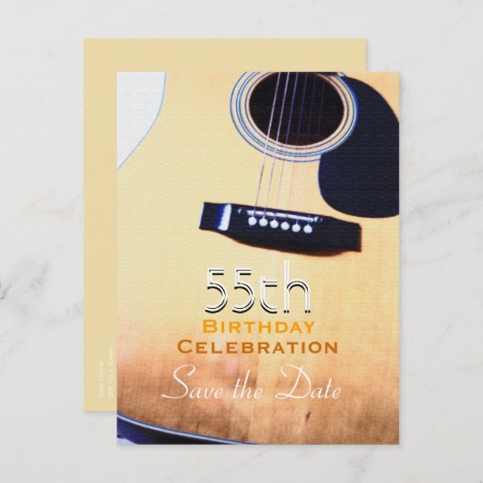 Folk Guitar 55th Birthday Save the Date Briefkaart (Voorkant / Achterkant)