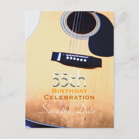 Folk Guitar 55th Birthday Save the Date Briefkaart (Voorkant)