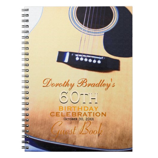 Folk Guitar 60th Birthday Personalized Guest Book Notitieboek (Voorkant)