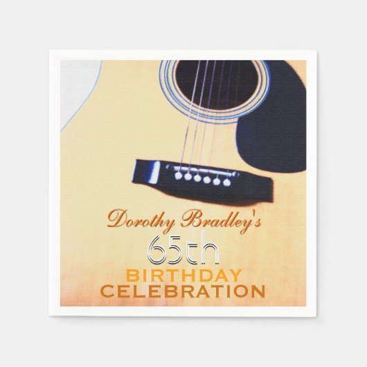 Folk Guitar 65th Birthday Celebration Paper Napkin Servetten (Voorkant)