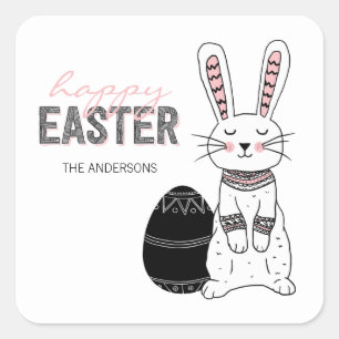 Folk Happy Paaster Bunny Rabbit Sticker