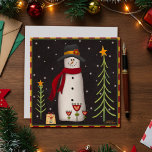 Folk Happy Snowman Schattigee kerstvakantie Kaart<br><div class="desc">Folk Feestelijke Schattigee sneeuwpop kaart, ideaal voor het verspreiden van de vakantie juichen aan uw dierbaren. Kinderen en volwassenen zullen er dol op zijn. Prettige feestdagen Deze feestelijke sneeuwmankaart legt de essentie van het seizoen vast met zijn levendige kleuren en unieke handgetekende Inspirivity-kunst. Stuur warme wensen van Vrolijk Kerstfeest en...</div>