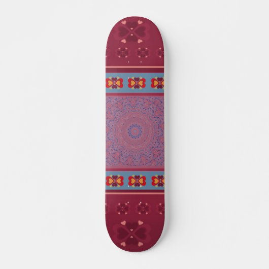 Folk Heart Pattern en Blue Lace Skateboard (Voorkant)