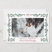 Folk Holly Frame Merry & Married Christmas Photo Feestdagenkaart (Voorkant)