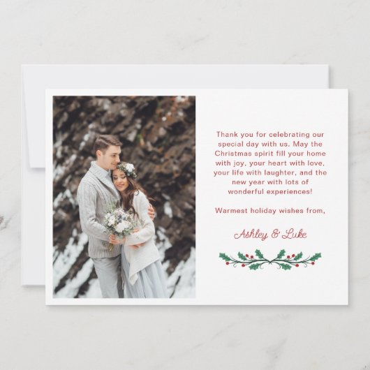 Folk Holly Frame Merry & Married Christmas Photo Feestdagenkaart (Achterkant)