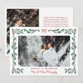 Folk Holly Frame Merry & Married Christmas Photo Feestdagenkaart (Voorkant / Achterkant)
