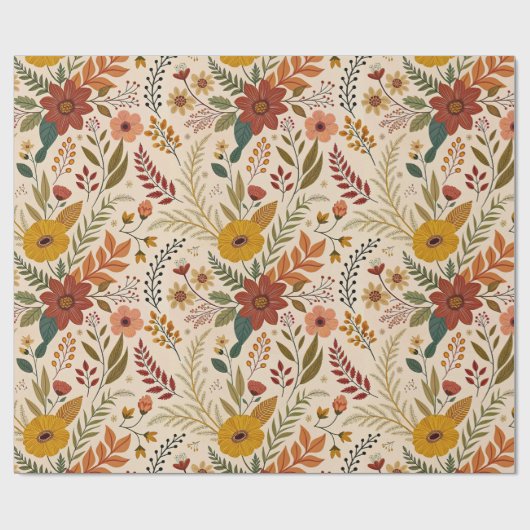 Folk-Inspired Autumn Wildflower Print Cadeaupapier (Vlak)