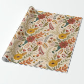 Folk-Inspired Autumn Wildflower Print Cadeaupapier (Uitgerold)