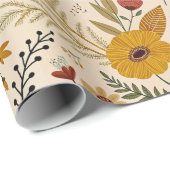 Folk-Inspired Autumn Wildflower Print Cadeaupapier (Rol Hoek)