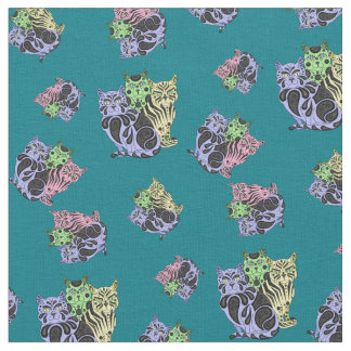 Folk Kat/kitten, quilt, quilters print katten Stof