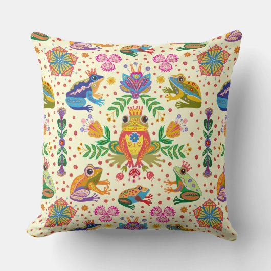 Folk Kikkers & Bloemen Fantasia Kussen (Voorkant)