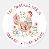 Folk Kleurrijk Boerderij Verse Eieren Ronde Sticker (Voorkant)