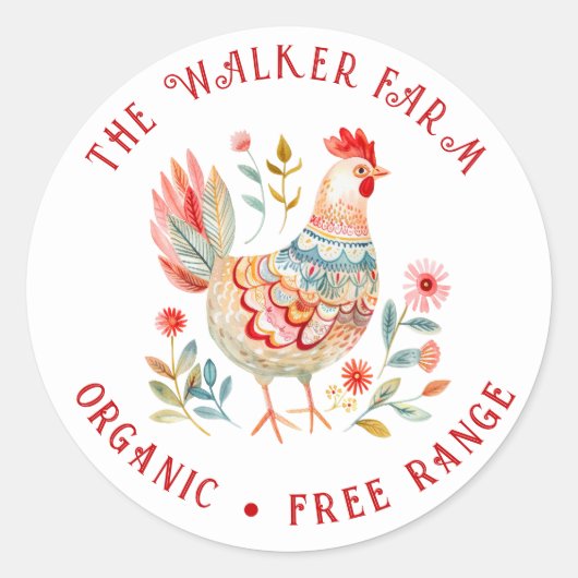 Folk Kleurrijk Boerderij Verse Eieren Ronde Sticker (Voorkant)