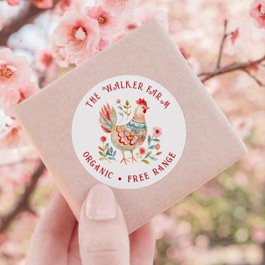 Folk Kleurrijk Boerderij Verse Eieren Ronde Sticker