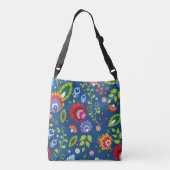 Folk, kleurrijke bloemen op klassiek blauw crossbody tas (Achterkant)