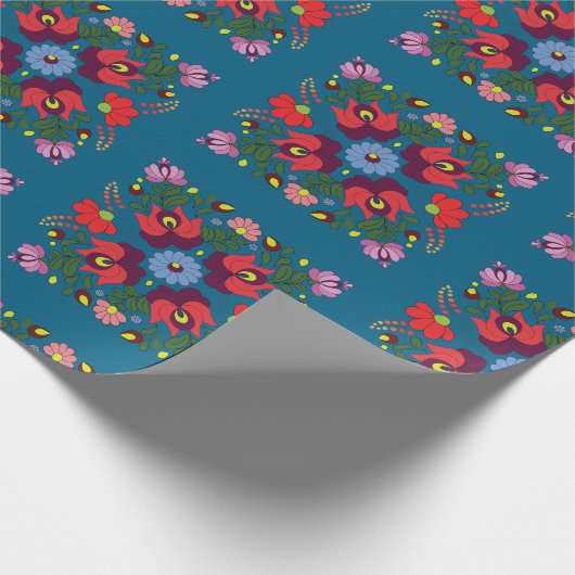 Folk Matyo Abstract Bloempatroon Cadeaupapier (Hoek)