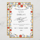 Folk Mexican Floral Three Esta Verjaardag Uitnodig Kaart (Voorkant / Achterkant)