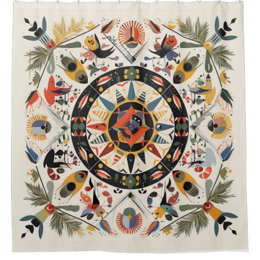 folk motieven indie symbool ornament decoratie fol douchegordijn (Voorkant)