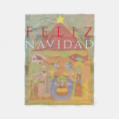 Folk Natitivity Scene "Feliz Navidad" Fleece Deken (Voorkant)