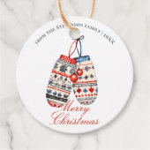 Folk Nordic Winter Mittens Vrolijk Kerstfeest Bedankjes Labels (Voorkant)