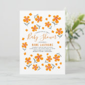  folk oranje bloemen Witte Baby shower Kaart (Staand voorkant)