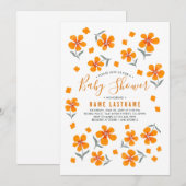  folk oranje bloemen Witte Baby shower Kaart (Voorkant / Achterkant)