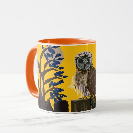 Folk owl on tree stump mok (Voorkant links)