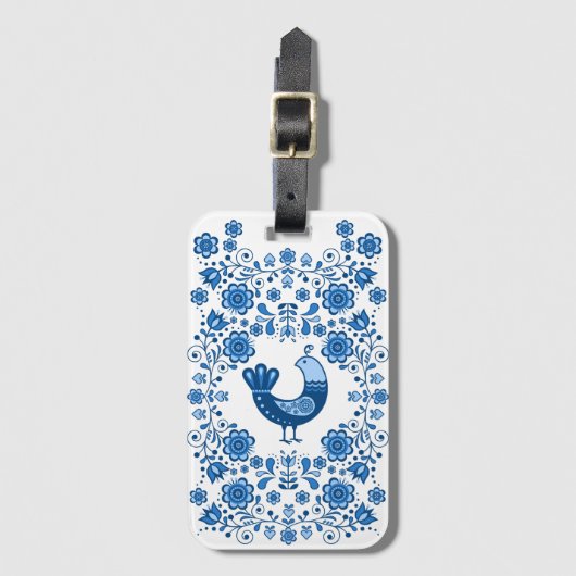 Folk Partridge bird floral flower design/white B Bagagelabel (Voorkant (verticaal))