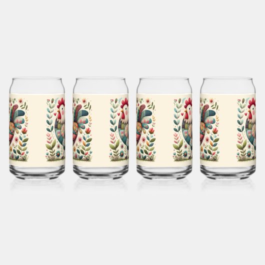 Folk Patchwork Haan met Bloemaccenten Blikvorm Glas (Rechts)