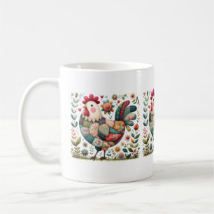Folk Patchwork Haan met Bloemaccenten Koffiemok
