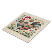 Folk Patchwork Haan met Bloemaccenten Tegeltje (Zijkant)