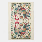 Folk Patchwork Haan met Bloemaccenten Theedoek (Verticaal)