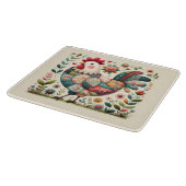 Folk Patchwork Rooster with Floral Accents Cutting Snijplank (Hoek)