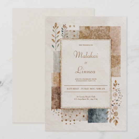 Folk Patchwork rustieke bruiloft Kaart (Voorkant / Achterkant)