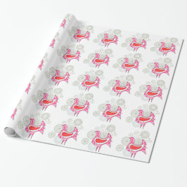  Folk Pink Red Hen Boerderij rustieke kip Cadeaupapier