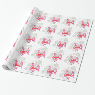 Folk Pink Red Hen Boerderij rustieke kip Cadeaupapier