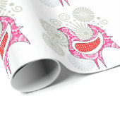 Folk Pink Red Hen Boerderij rustieke kip Cadeaupapier (Rol Hoek)