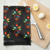 Folk portugese bloei hartpatroon theedoek (Quarter Fold)