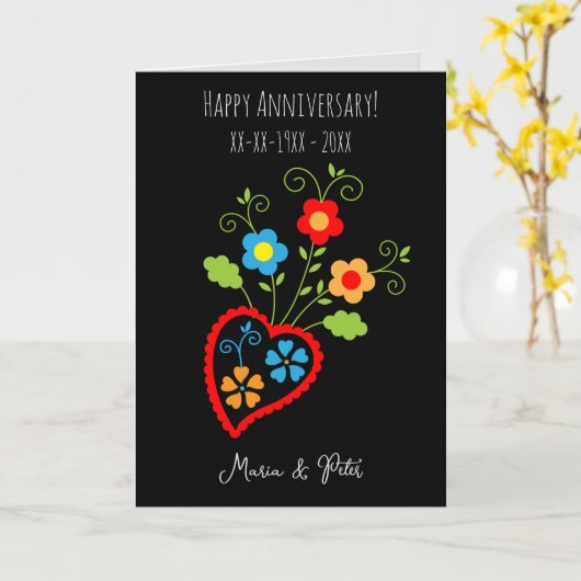 Folk portuguese bloei bruiloft kaart (Gele Bloem)