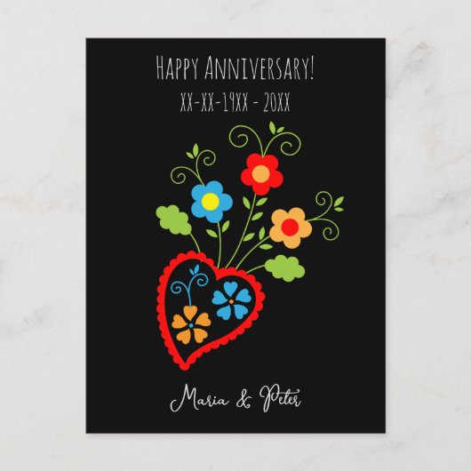 Folk portuguese blooming wedding anniversary briefkaart (Voorkant)