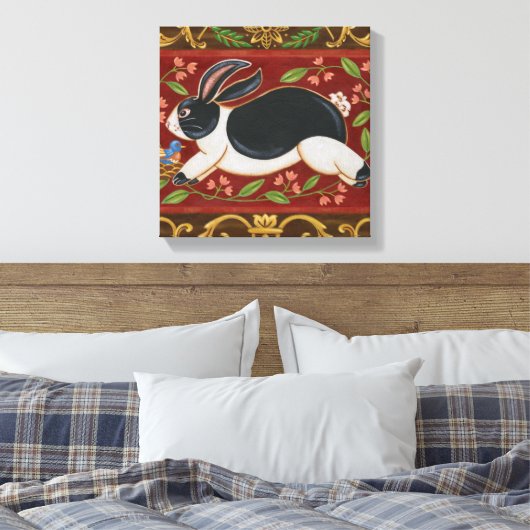 Folk Rabbit Canvas Afdruk (Insitu (Slaapkamer))