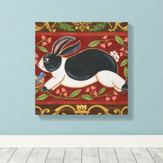 Folk Rabbit Canvas Afdruk (Insitu (Houten vloer))