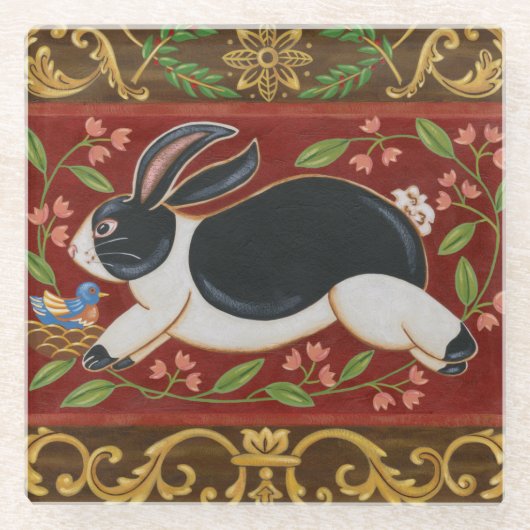 Folk Rabbit Glazen Onderzetter (Voorkant)
