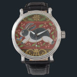 Folk Rabbit Horloge<br><div class="desc">Maak vandaag een modern kunstwerk met een bruine en rode achtergrond. Dit kunstwerk bevat een zwart-wit konijn dat lijkt te lopen. De details in dit afbeelding zijn zeer scherp en levendig. Het is een hedendaags kunststuk dat perfect zal zijn voor elk soort volksthema dat je probeert te vinden.</div>